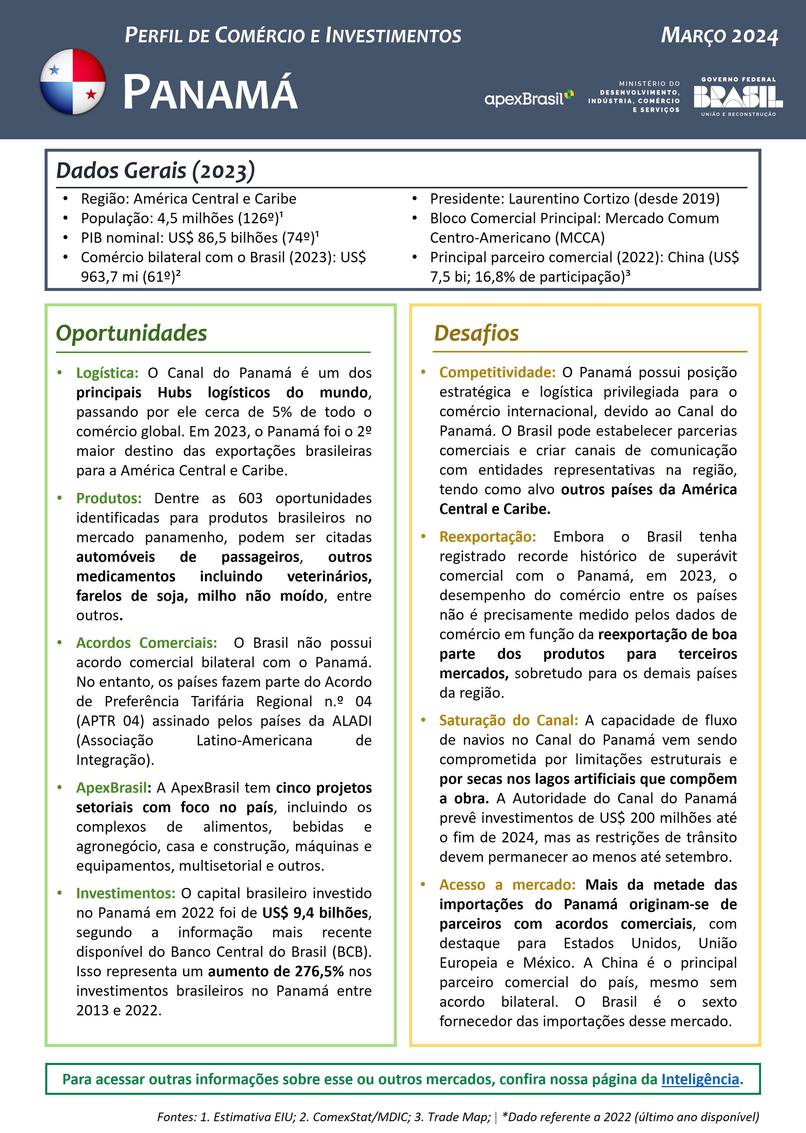 PERFIL DE COMÉRCIO E INVESTIMENTOS - PANAMÁ - 2024